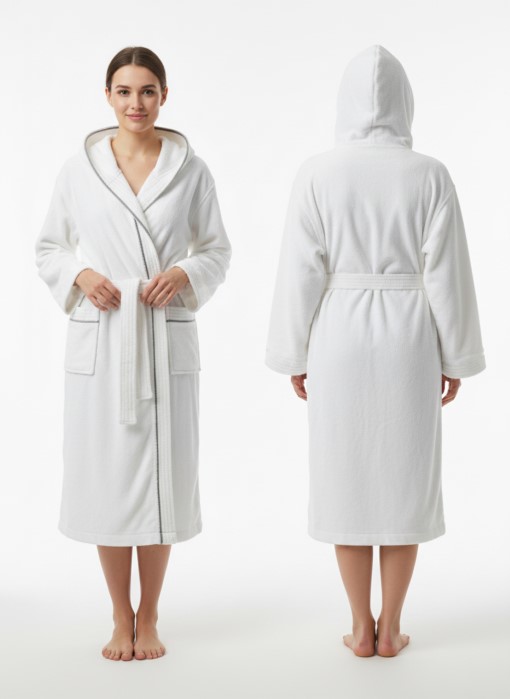 Szlafrok MB VELLUTO roz.XXXL l350g welur biały kaptur