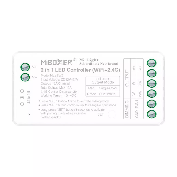 Kontroler taśm LED 2w1 MONO/CCT WIFI 12A 
