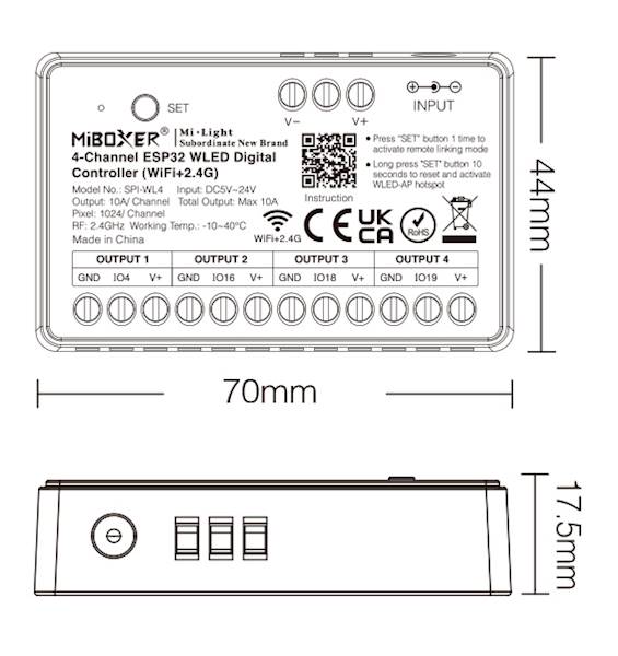 Kontroler 4-CH ESP32 WLED 5-24VDC 10A WIFI