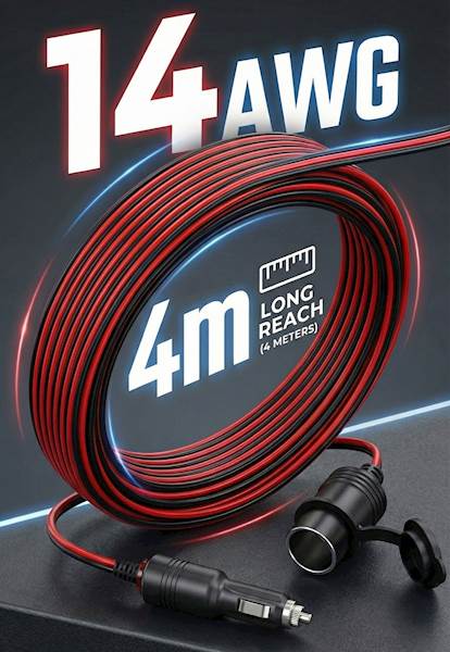 Przedłużacz gniazda zapalniczki 12V 24V 14AWG 4m ON OFF Sparky Powercore 480W
