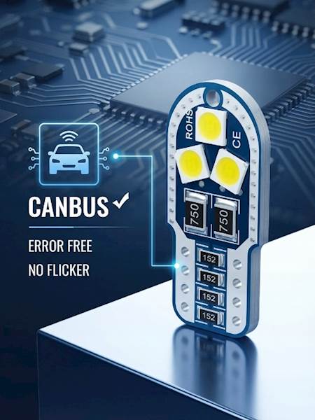 Żarówka LED W5W T10 12-18V CANBUS TABLICA WNĘTRZE 6000K BOK 6SMD CARZE7
