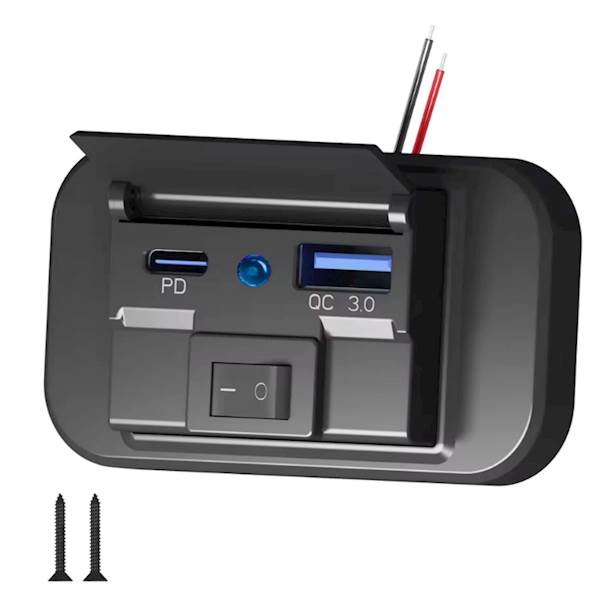 Sparky Ladowarka Montazowa 54W | USB-C PD 36W + QC 3.0 | Wlacznik