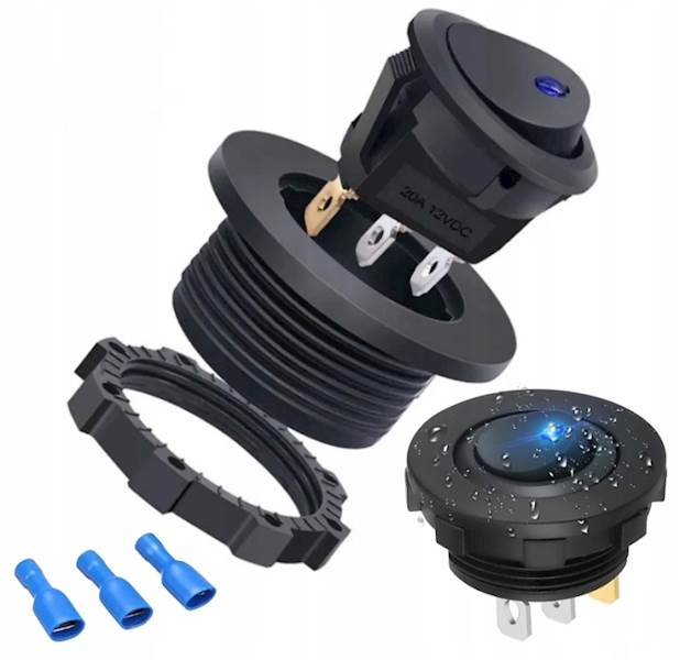 Przełącznik Kołyskowy 12V 20A LED Niebieski Wodoodporny ON/OFF 3-PIN
