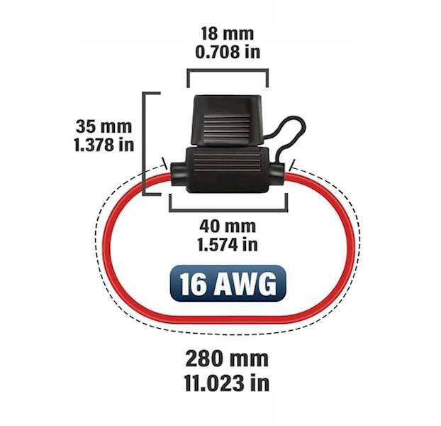 Gniazdo bezpiecznika samochodowego na przewód 19mm Standard 16AWG