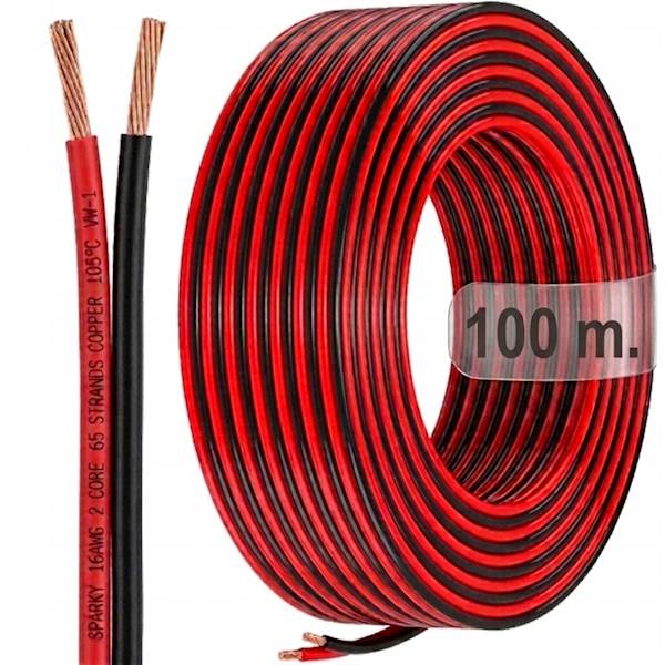 Kabel miedziany dwużyłowy czarno czerwony 16 AWG OFC 100M
