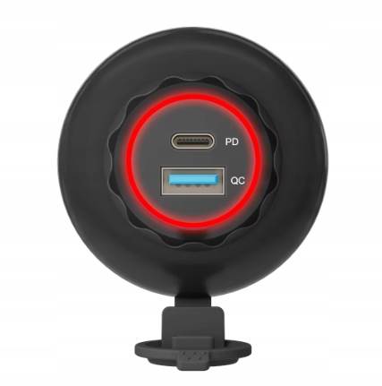 Ładowarka USB montażowa PD QC 3.0 Szyld okrągły Czerwony