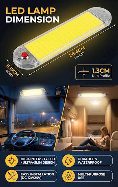 2x LAMPKA Oświetlenie Kabiny LED 12V 24V BUS TIR WŁĄCZNIK MOCNA KAMPER 108
