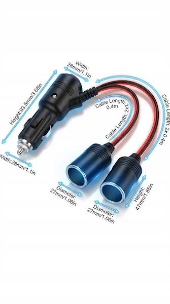 Rozdzielacz gniazda zapalniczki 12V 24V 14AWG 40cm ON OFF Sparky Powercore 480W