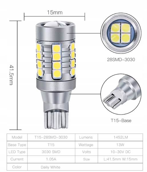 Zarowka LED W16W T15 12V 24V Cybersun 02 Cofania Wsteczny CANBUS 1 szt.