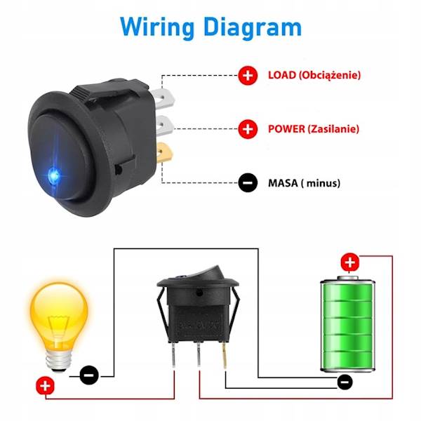 Przełącznik Kołyskowy 12V 20A LED Zielony Wodoodporny ON/OFF 3-PIN