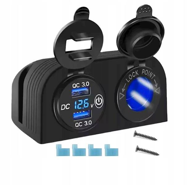 Sparky Panel Montazowy 12V 24V | Gniazdo Zapalniczki + 2x USB QC 3.0