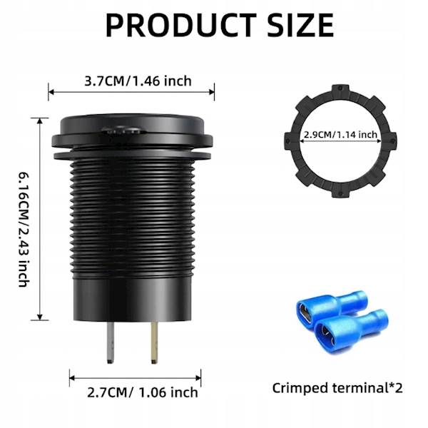 Gniazdo samochodowe montażowe ładowarka USB C PD 100W QC 3.0 12V/24V