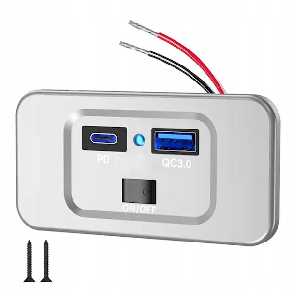 Sparky Ladowarka Montazowa 54W Srebrna | USB-C PD 36W + QC 3.0