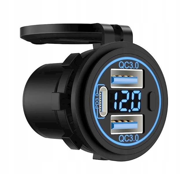 Sparky Ładowarka Montażowa 102W | 2x QC 3.0 36W + PD 30W | Woltomierz