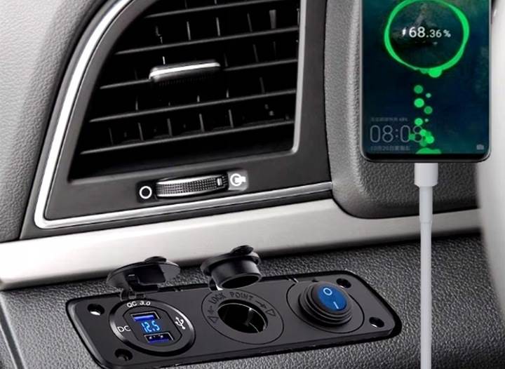 Dodatkowe gniazdo zapalniczki PANEL 3w1 Ładowarka USB Woltimierz ON/OFF