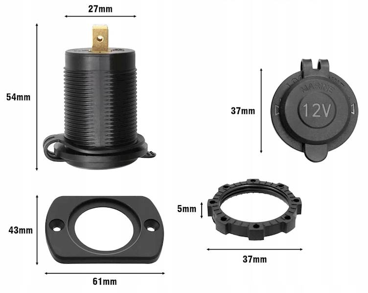 GNIAZDO ZAPALNICZKI SAMOCHODOWEJ montażowe hermetyczne 12V 24V LOCK LED