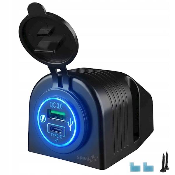 Gniazdo zapalniczki Ładowarka USB-C PD 3.0 Quick Charge 12V/24V TENT Sparky