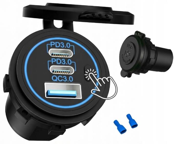 Gniazdo samochodowe montażowe Ładowarka USB C PD QC 3.0 100W 12\24V Sparky