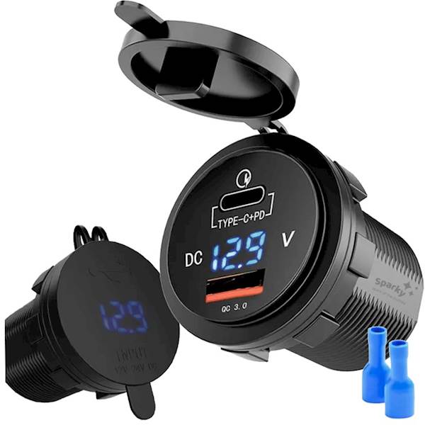 Sparky Ladowarka 63W USB PD 45W QC 3.0 | Woltomierz IP65 Aluminium