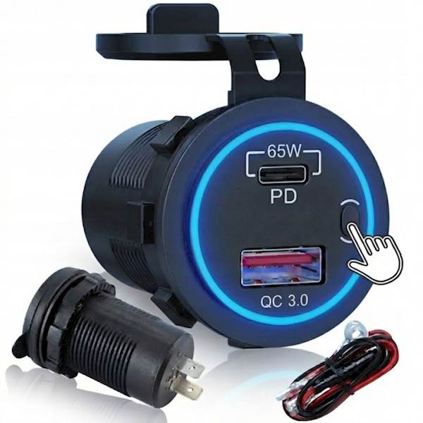 Gniazdo samochodowe ładowarka USB QC 3.0 PD 65W do LAPTOPA 12V 24V