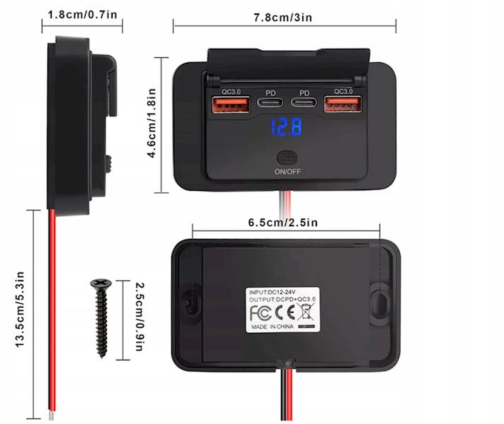 Sparky Ładowarka Montażowa 108W | 2x USB-C PD 36W + 2x QC 3.0