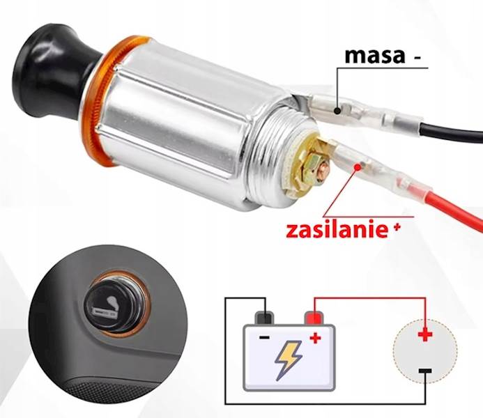 Gniazdo Zapalniczki METAL 12V/24V z Kablami Do Nagrzewania