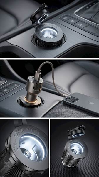 GNIAZDO ZAPALNICZKI SAMOCHODOWEJ montażowe hermetyczne 12V 24V LOCK LED