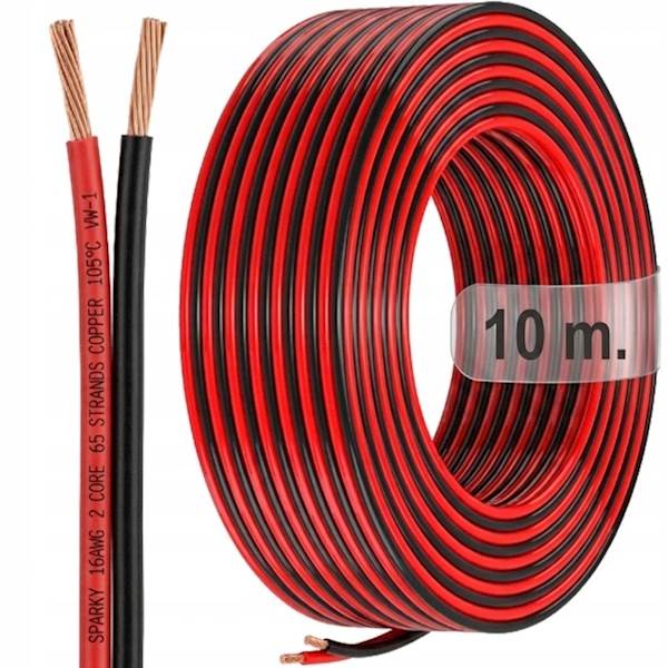 Kabel miedziany dwużyłowy czarno czerwony 16 AWG OFC 10M