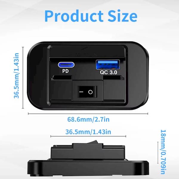 Sparky Ladowarka Montazowa 54W | USB-C PD 36W + QC 3.0 | Wlacznik