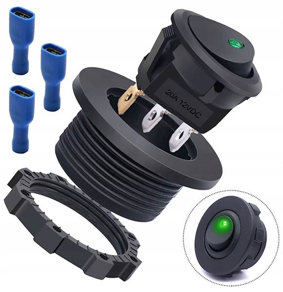 Przełącznik Kołyskowy 12V 20A LED Zielony Wodoodporny ON/OFF 3-PIN