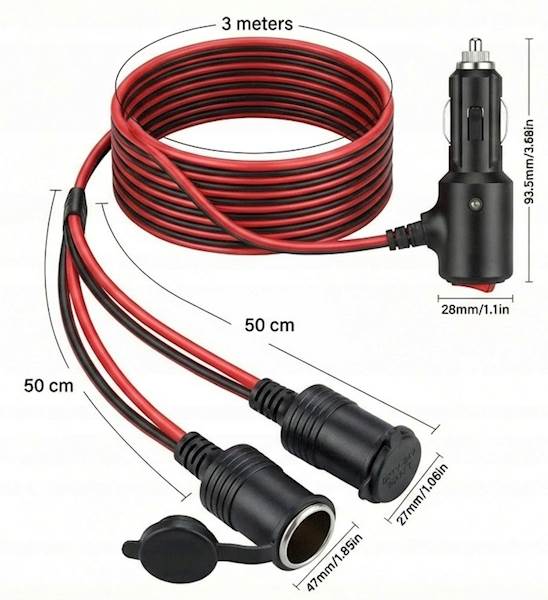 Rozdzielacz gniazda zapalniczki 12V 24V 14AWG 3.5m ON OFF Sparky Powercore 480W