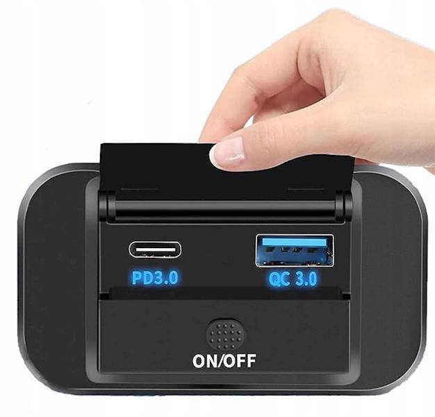 Sparky Ładowarka Montażowa 48W | USB-C PD 30W + QC 3.0 | Włącznik