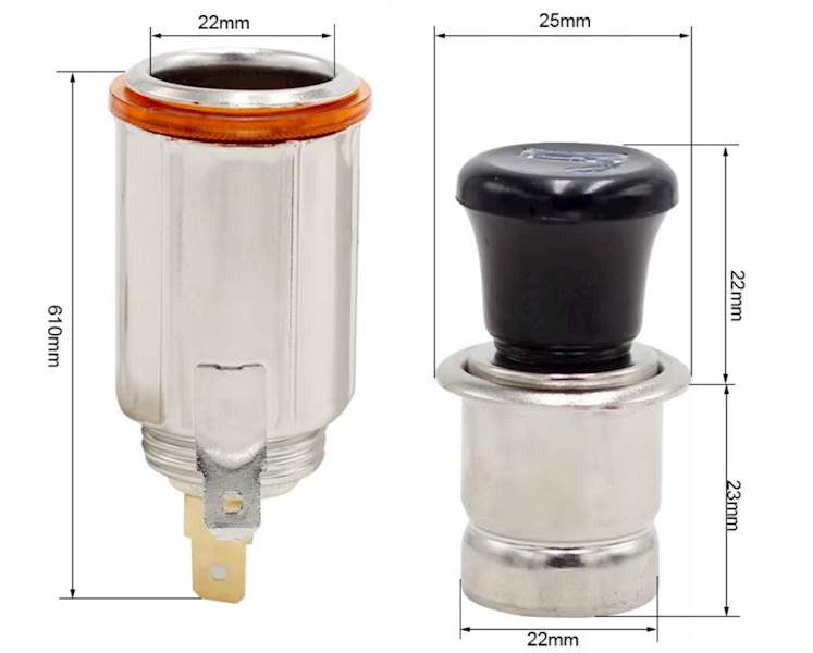Gniazdo Zapalniczki METAL 12V/24V z Kablami Do Nagrzewania