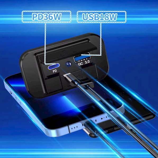 Sparky Ladowarka Montazowa 54W | USB-C PD 36W + QC 3.0 | Wlacznik