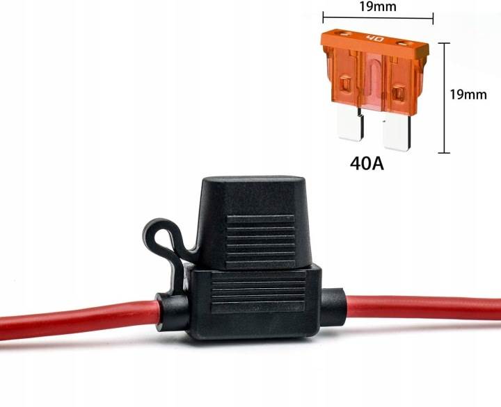 Gniazdo bezpiecznika samochodowego na przewód 19 mm Standard 10 AWG max 40A