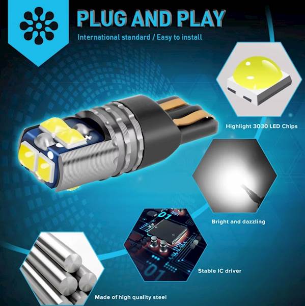 Mocna żarówka LED W5W T10 CANBUS 12V 6000K CARZE2 Postojowe wnętrze tablica 1 szt.