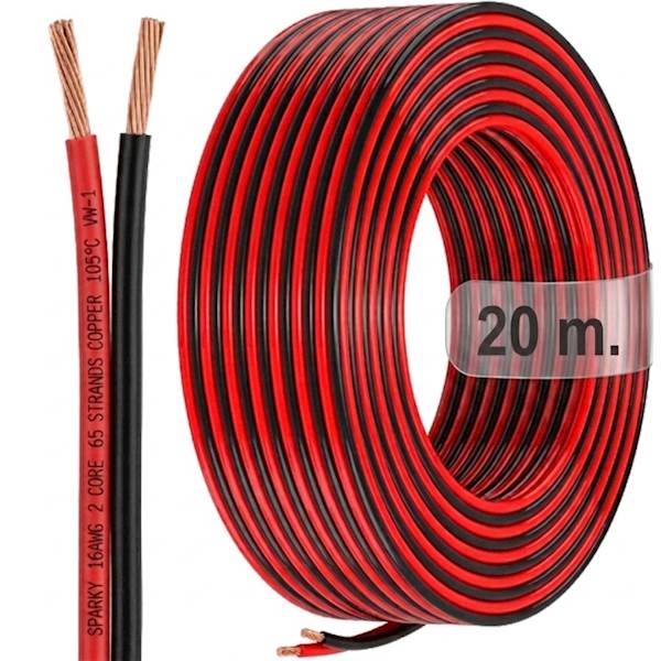 Kabel miedziany dwużyłowy czarno czerwony 16 AWG OFC 20M
