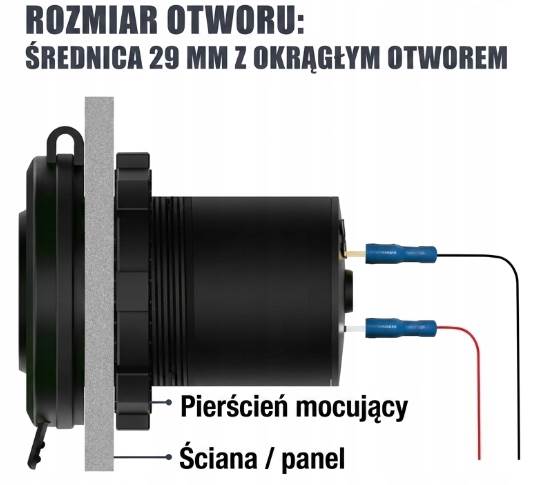 Gniazdo samochodowe montażowe Ładowarka USB C PD QC 3.0 100W 12\24V Sparky