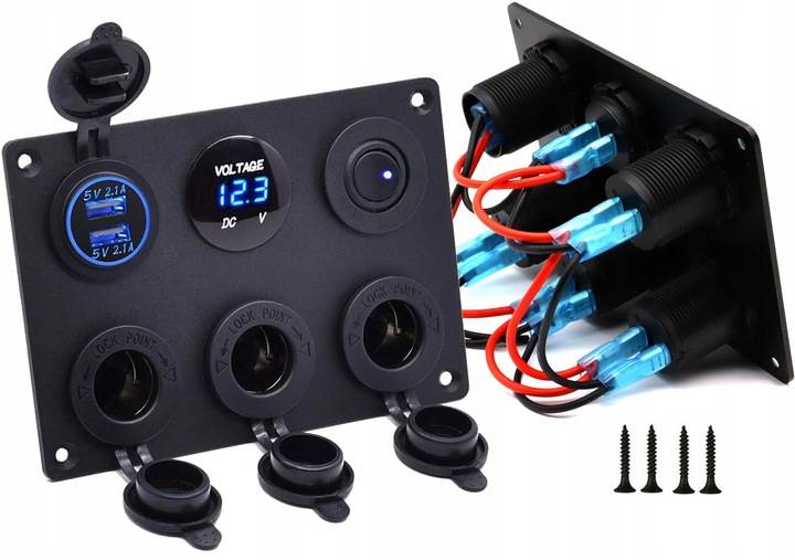 Dodatkowe gniazdo zapalniczki PANEL 6 w 1 Ładowarka USB Woltomierz KABLE