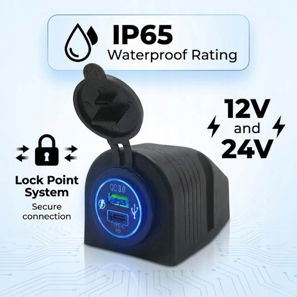 Gniazdo zapalniczki Ładowarka USB-C PD 3.0 Quick Charge 12V/24V TENT Sparky