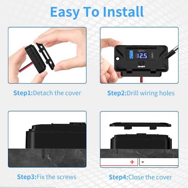 Gniazdo montażowe 2x PD QC 3.0 z klapką On/Off włącznik LED Wolotmierz