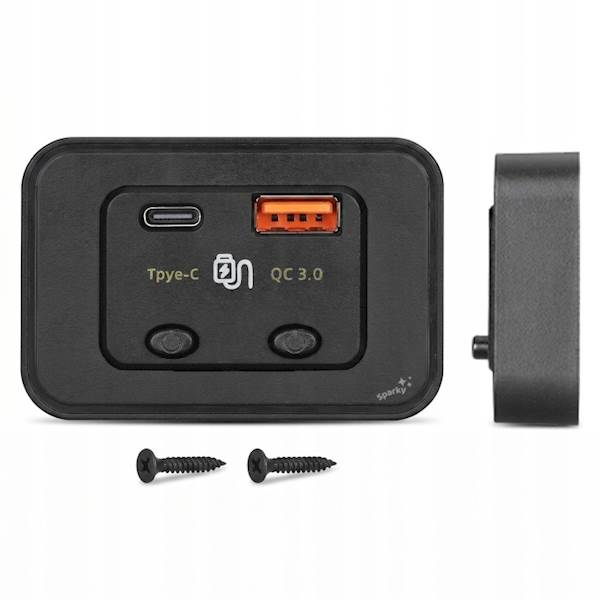Gniazdo samochodowe montażowe 12V 24V USB C PD 48W QC 3.0 Wyłącznik Sparky