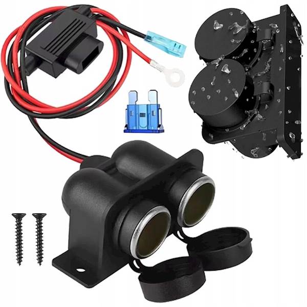 Gniazdo Zapalniczki Podwójne 12V 24 Bezpiecznik 15A Kabel 16AWG