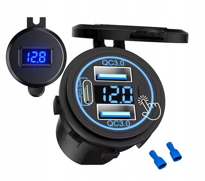 Sparky Ładowarka Montażowa 102W | 2x QC 3.0 36W + PD 30W | Woltomierz