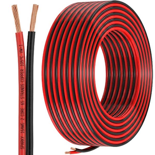 Kabel miedziany dwużyłowy czarno czerwony 16 AWG OFC