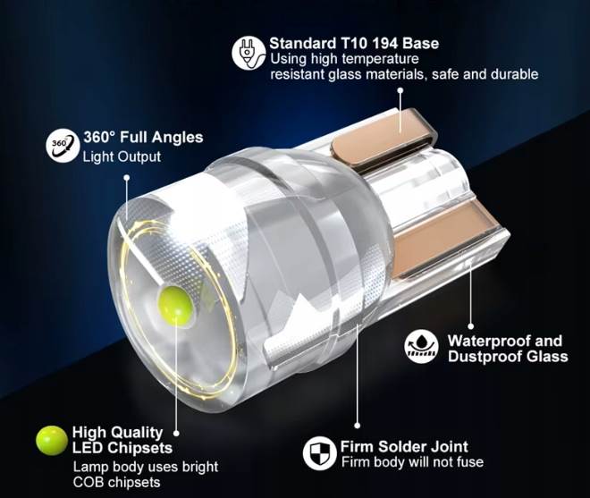 Zarowka LED W5W T10 12V CARZE103 Akryl czerwona wnetrze tablica 1 szt.