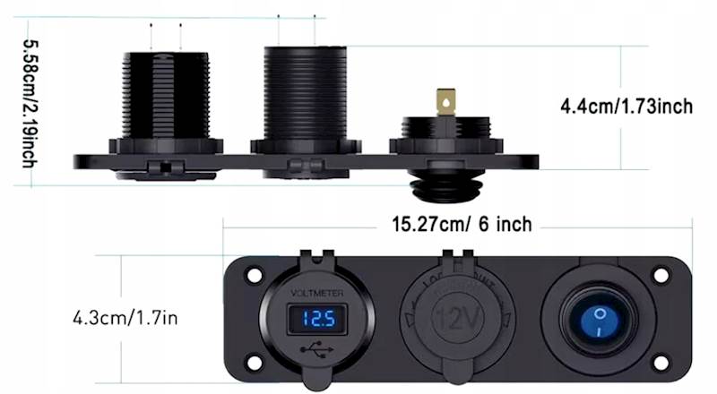 Dodatkowe gniazdo zapalniczki PANEL 3w1 Ładowarka USB Woltimierz ON/OFF