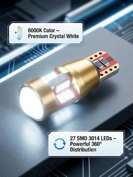 Żarówka LED W5W 05 CARZE 12-18V T10 W5W POSTOJOWA 3014 27SMD GOLD