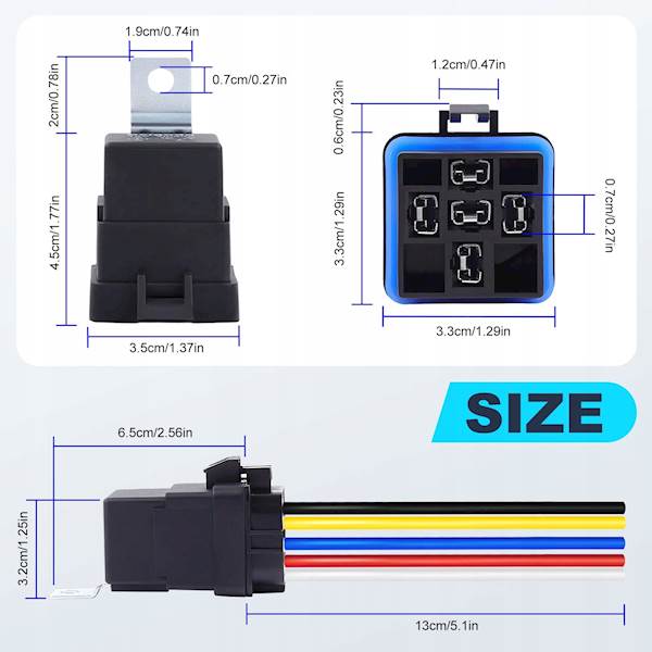Przekaźnik samochodowy WODOSZCZELNY IP 12V 40/30A + gniazdo obudowa 5PIN
