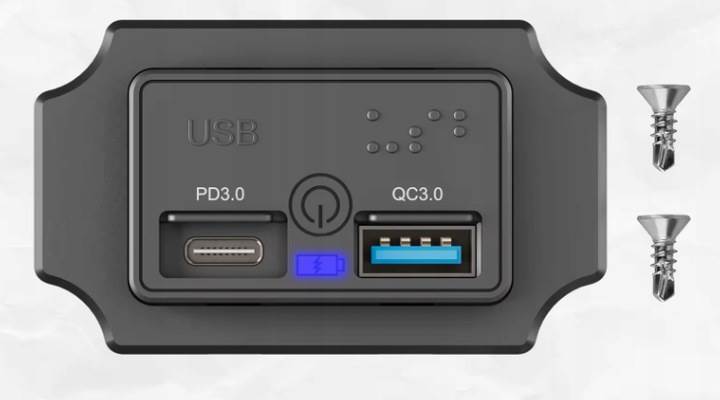 Ładowarka USB PD3.0 QC3.0 montażowa 12V 24V IP55 LED ON OFF Dotyk